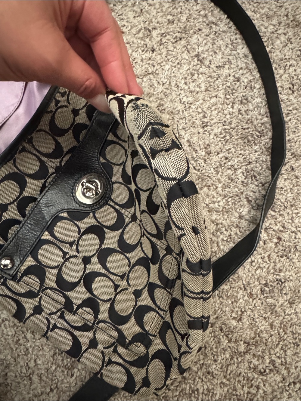 Coach Signature Jacquard Turnlock Shoulder Bag Black Cream Hobo Y2K - Picture 16 of 16